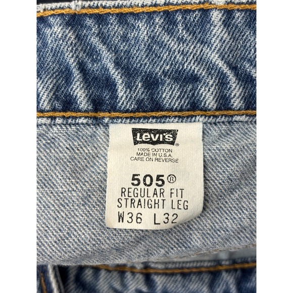 Levi's 505 Straight Leg Jeans Mens Blue Denim Cotton Regular Fit 5-Pocket 35x31 - Picture 8 of 12